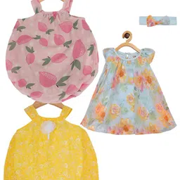 Creative Kids Infant Girls Pack Of 3 Floral Printed Romper Dresses-picture-20