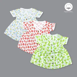 Born Babies Kids Pack Of 3 Floral Printed Flared Sleeve Organic Cotton Fit & Flare Dress-picture-42