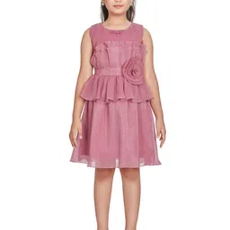 Peppermint Girls Self Design Bow Detail Chiffon Fit & Flare Dress-image-78