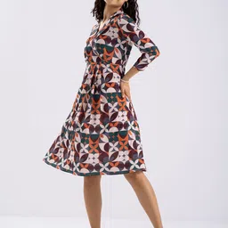 AASK Floral Printed Crepe Fit & Flare Dress image 1