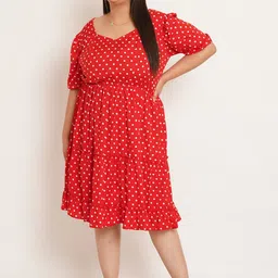 U&F Beyond Polka Dot Print Cold-Shoulder Ruffled Crepe Fit & Flare Dress-picture-24