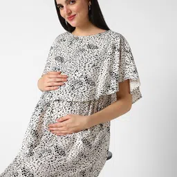 Mystere Paris Animal Print Cape Sleeve Maternity Maxi Dress-picture-33