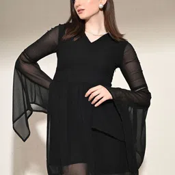 IUGA V-Neck Bell Sleeve A-Line Dress-picture-33