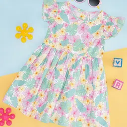 Pantaloons Baby Kids-Girls Floral Printed Flutter Sleeve Cotton Fit & Flare Dress-picture-20