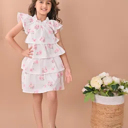 LilPicks Girls Floral Printed Flutter Sleeves Layered Cotton A-Line Dress-picture-16