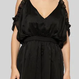 fuchsia PRETTY LOVING THING V-Neck Cold-Shoulder Blouson Dress image 2