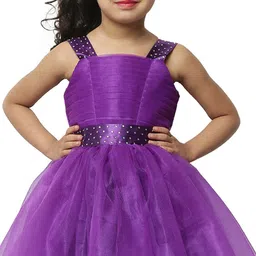 BAESD Girls Self Design Sleeveless Tie Up Net Fit & Flare Dress image 2