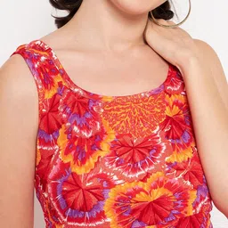 Uptownie Lite Red Floral Printed Stretchable Fit & Flare Dress image 2