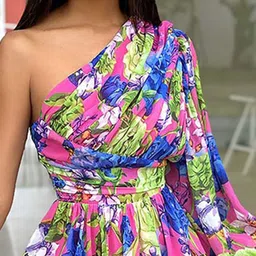 StyleCast x Revolte Floral Print One Shoulder Fit & Flare Dress image 5