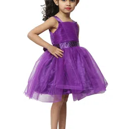 BAESD Girls Self Design Sleeveless Tie Up Net Fit & Flare Dress image 5