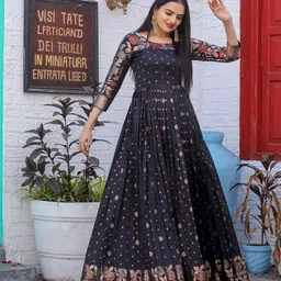 Tasarika Ethnic Motifs Printed Maxi Gown Silk Ethnic Dress image 3