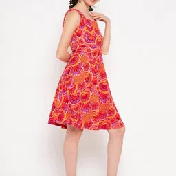 Uptownie Lite Red Floral Printed Stretchable Fit & Flare Dress image 3