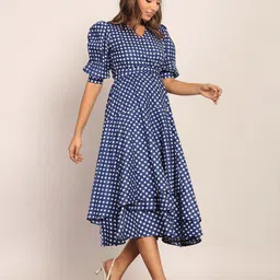 KAORI BY SHREYA AGARWAL Checked Puff Sleeve Fit & Flare Dress image 3