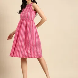 Anouk Pure Cotton Striped Fit & Flare Dress image 3