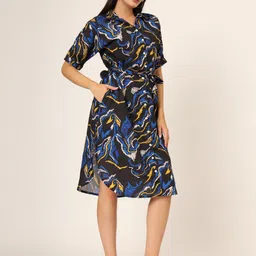 CHARMGAL Abstract Print Shirt Collar Fit & Flare Dress image 4
