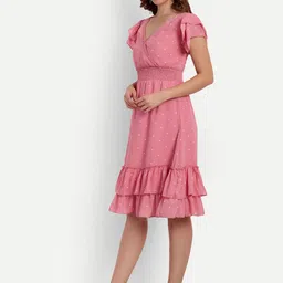 D 'VESH Polka Dot Printed Flutter Sleeve Fit & Flare Dress image 4