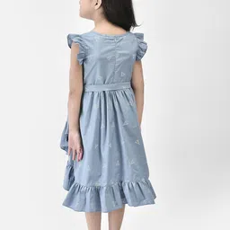 Eavan Girls Conversational Printed Flutter Sleeve Cotton Fit & Flare Dress image 2