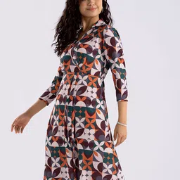 AASK Floral Printed Crepe Fit & Flare Dress image 5