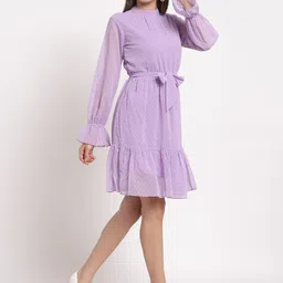 aayu Polka Dot Printed Bell Sleeve Georgette Fit & Flare Dress image 5