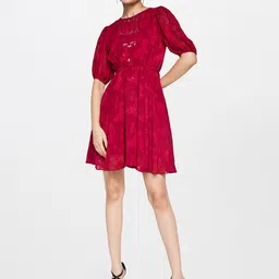 AND Maroon Puff Sleeve Fit & Flare Dress image 5
