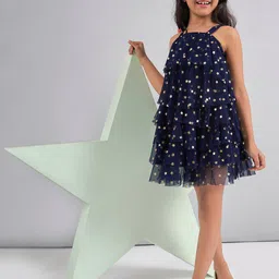 Stylo Bug Girls Floral Printed Shoulder Straps Net Fit & Flare Dress image 5