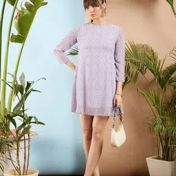 SASSAFRAS Lavender Floral Printed A Line Dress image 5