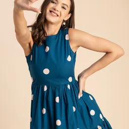 Moomaya Floral Printed Round Neck Sleeveless Fit & Flare Dress image 5