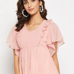 WineRed Self Design Smocked Chiched Waist Top image 3