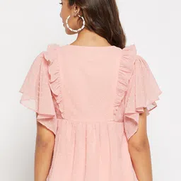 WineRed Self Design Smocked Chiched Waist Top image 2