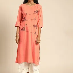 KALINI Floral Embroidered Round Neck Regular Kurta image 1