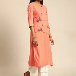 KALINI Floral Embroidered Round Neck Regular Kurta image 2