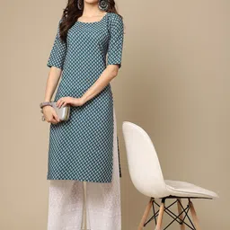 7Threads Women Pack of 6 Digital Printed Crepe Straight Kurtas image 3