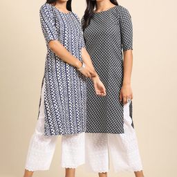 7threads KALINI PACK OF 2 Women Ethnic Motifs Printed Block Print Handloom Crepe Kurta-picture-27