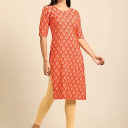 7threads KALINI Women's Crepe Orange & Maroon Color Printed Straight Handloom Kurta (PACK OF 2) image 2