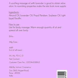 Indrani Cosmetics Lavender Massage Oil with Almond - 100 ml image 3