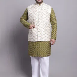 SOJANYA PLUS Embroidered Thread Work Kurta With Pyjamas & With Embroidered Nehru Jacket-image-18