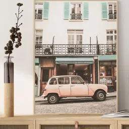 INDIAN CLASSIC ART Peach Coloured & Green Car In Montmartre Painted Wall Art-image-34