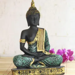 Ecraftindia Green Meditating Buddha Decorative Showpiece - 24 Cm-picture-27