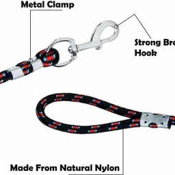 ss pets supplies Stylish Nylon Black Rope Dog Cord Training Leash with Strong Hook Size (15MM) 160 cm Dog Cord Leash image 2