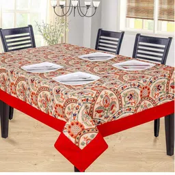 SHADES of LIFE Red & Green Floral Printed Cotton 4-Seater Table Covers image 1