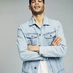 Kotty Blue Spread Collar Washed Denim Jacket-picture-27