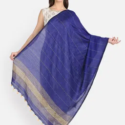 THE WEAVE TRAVELLER Navy Blue Embroidered Dupatta image 1