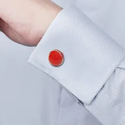 Calvadoss Silver-Toned & Red Solid Premium Cufflink image 3