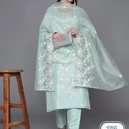 HEEPOSH Floral Embroidered Thread Work Chanderi Silk Kurta With Trousers & Dupatta-picture-25