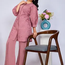 Kaftanize Embroidered Thread Work Puff Sleeves Tunic With Flared Pant image 4