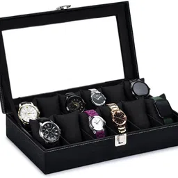 hoc Watch Storage Box for 12 Watches – PU Leather, Soft Cushion, Gift for Men Watch Box image 5