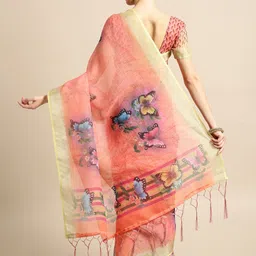 Saree mall Peach-Coloured & Blue Printed Saree image 2