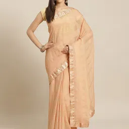 KALINI Geometric Printed Zari Brasso Saree image 1