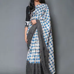 KALINI Block Printed Polka dots Pure Cotton Saree-picture-11