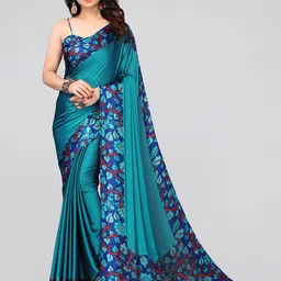 KALINI Blue & Red Floral Printed Saree-picture-42